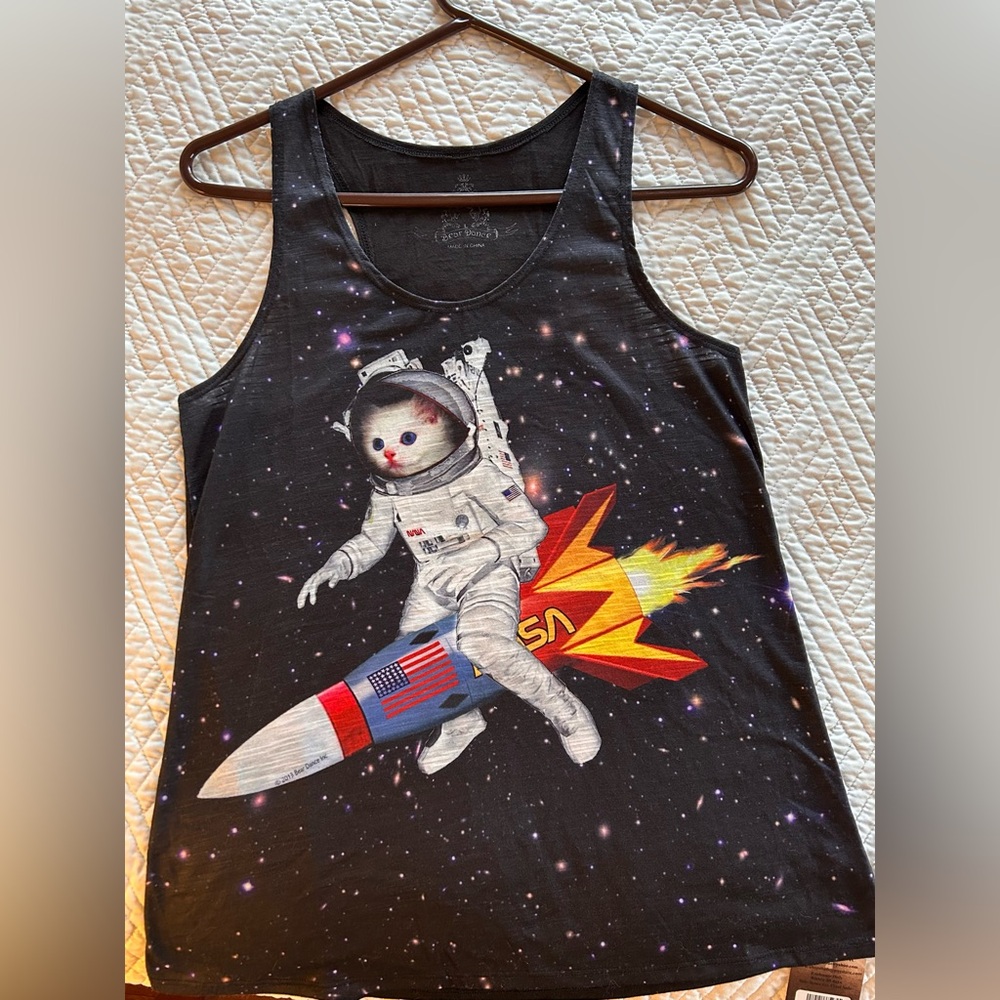 NWT Tank Top- Kitten riding a Rocketship